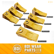 BDI Wear Parts Company Yellow X156L Long Bucket Teeth + P156 Roll Pins for Hensley Style for Skid Steer and Mini Excavators - 7 Pack