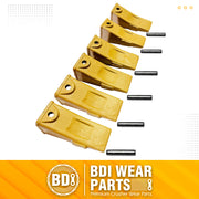 BDI Wear Parts Company Yellow X156L Long Bucket Teeth + P156 Roll Pins for Hensley Style for Skid Steer and Mini Excavators - 6 Pack