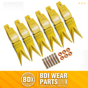 BDI Wear Parts Assembly Adapter 119-3204 Bolt On Shank / 1U3202WTL Excavator Bucket Teeth/Pin 8E6208 Retainer 8E6209, Caterpillar Bucket Tooth J200 Series - 6 Set