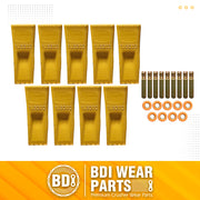 BDI Wear Parts 1U3202 Excavator Bucket Teeth, Caterpillar Bucket Tooth with Pins 8E6208 and Retainers 8E6209 for J200 Series - 9 Set