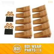 6Y3222 Caterpillar Bucket Teeth with Pins and Retainer Clips, CAT Style 6Y-3222 Long Tip J225 Replacement Dirt Tooth for Excavator - 10PK