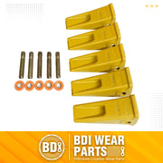 BDI Wear Parts 5 Pack Forged Caterpillar J350 Style Bucket Dirt Teeth w/Pins 8E6358 & 8E6359 Retainers - 1U3352 (5)