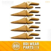 BDI Wear Parts Assembly 230X156 Backhoe Shank / X156T Bucket Teeth / P156 Flex Pin Bobcat Skid Steer Caterpillar Style for Mini Excavator - 5 Set