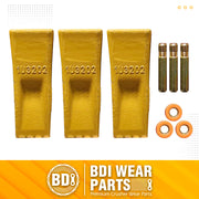 BDI Wear Parts 1U3202 Caterpillar Style General Purpose Dirt Excavator Bucket Teeth Long Tip with Pins and Retainers - 3 Pack
