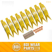 BDI Wear Parts Assembly Adapter 119-3204 Bolt On Shank / 1U3202WTL Excavator Bucket Teeth/Pin 8E6208 Retainer 8E6209, Caterpillar Bucket Tooth J200 Series - 9 Set