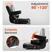 BDI Wear Parts Tractor Seat, Universal Fold Down Forklift Tractor Seat with Adjustable Backrest Angle, Armrests and Safety Belt for Tractor,Mower,Skid Loader,Telehandler,Backhoe,Excavator