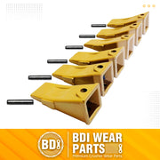 BDI Wear Parts Company Yellow X156L Long Bucket Teeth + P156 Roll Pins for Hensley Style for Skid Steer and Mini Excavators - 6 Pack