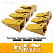 BDI Wear Parts Company Yellow X156L Long Bucket Teeth + P156 Roll Pins for Hensley Style for Skid Steer and Mini Excavators - 7 Pack
