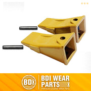 BDI Wear Parts Company Yellow X156L Long Bucket Teeth + P156 Roll Pins for Hensley Style for Skid Steer and Mini Excavators - 2 Pack