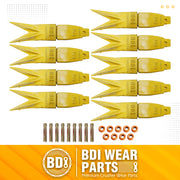 BDI Wear Parts Assembly Adapter 119-3204 Bolt On Shank / 1U3202WTL Excavator Bucket Teeth/Pin 8E6208 Retainer 8E6209, Caterpillar Bucket Tooth J200 Series - 9 Set