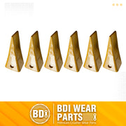BDI Wear Parts 1U3202 Excavator Bucket Teeth, Caterpillar Bucket Tooth Takes Pins 8E6208 and Retainers 8E6209 for J200 Series - 6 Set