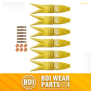 BDI Wear Parts Assembly Adapter 119-3204 Bolt On Shank / 1U3202WTL Excavator Bucket Teeth/Pin 8E6208 Retainer 8E6209, Caterpillar Bucket Tooth J200 Series - 6 Set