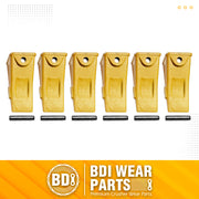 BDI Wear Parts Company Yellow X156L Long Bucket Teeth + P156 Roll Pins for Hensley Style for Skid Steer and Mini Excavators - 6 Pack
