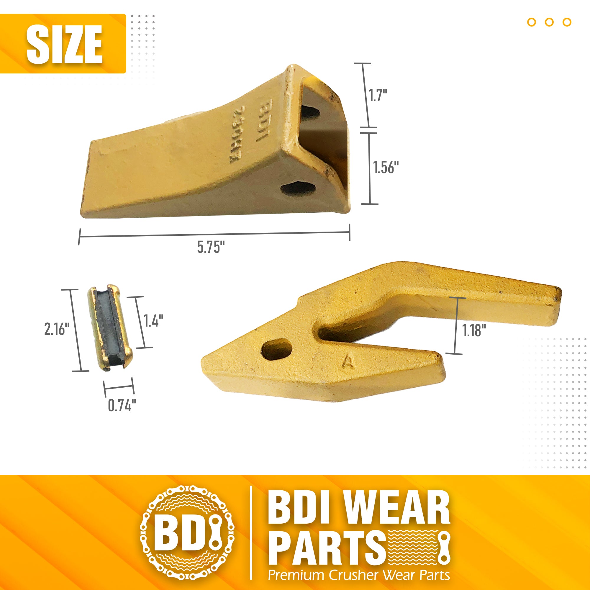 BDI Wear Parts 2740W23 Bucket Tooth Seat Adapter + 23 230 Bucket Teeth and TF23P Flex Pins - 5 Set