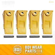 BDI Wear Parts Company Yellow X156L Long Bucket Teeth + P156 Long Pins for Hensley Style for Skid Steer and Mini Excavators - 4 Pack