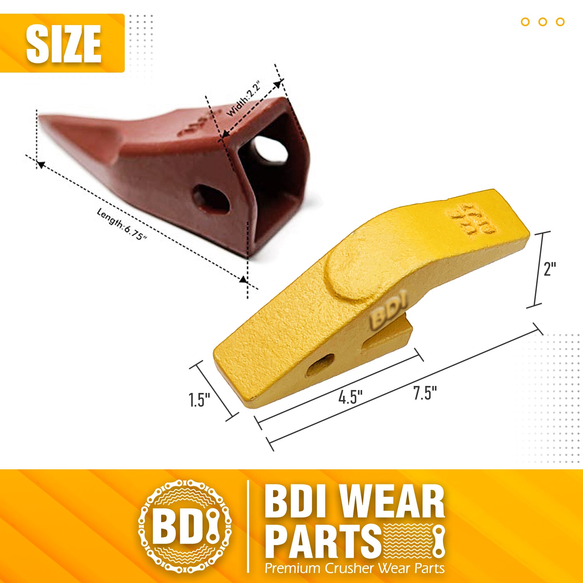 BDI Wear Parts 2740W23 Bucket Tooth Seat Adapter +23TL Bucket Teeth and TF23P Flex Pins Combination - 3 PK