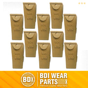 Close-up of the BDI Wear Parts Assembly Adapter set, featuring the 552X156 Bolt On Shank, X156 Bucket Teeth, and P156 Flex Pin, ideal for Bobcat Skid Steer and Caterpillar Hensley Style Mini Excavator.