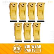 BDI Wear Parts Company Yellow X156L Long Bucket Teeth + P156 Roll Pins for Hensley Style for Skid Steer and Mini Excavators - 7 Pack
