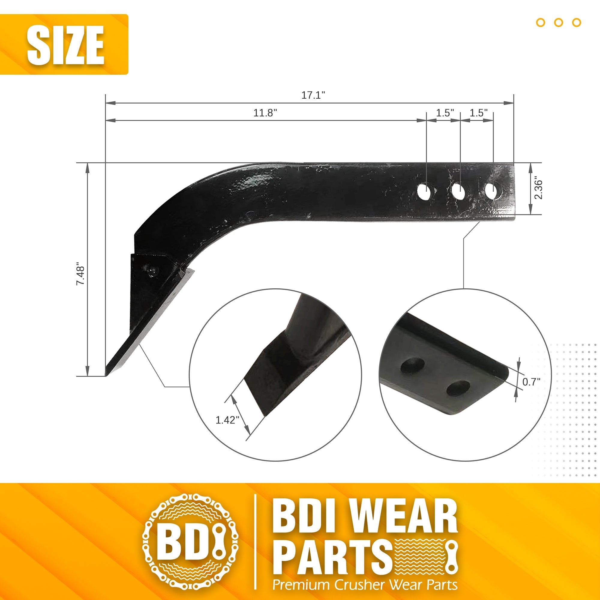 BDI Wear Parts Box Blade Ripper Shank, 17" Box Blade Ripper Teeth with Adjustable 3 Holes Shanks, Rippers/Scarifier Tooth for Replacement, Tilling, Digging - 3 PK