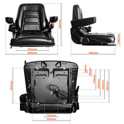 BDI Wear Parts Tractor Seat, Universal Fold Down Forklift Tractor Seat with Adjustable Backrest Angle, Armrests and Safety Belt for Tractor,Mower,Skid Loader,Telehandler,Backhoe,Excavator