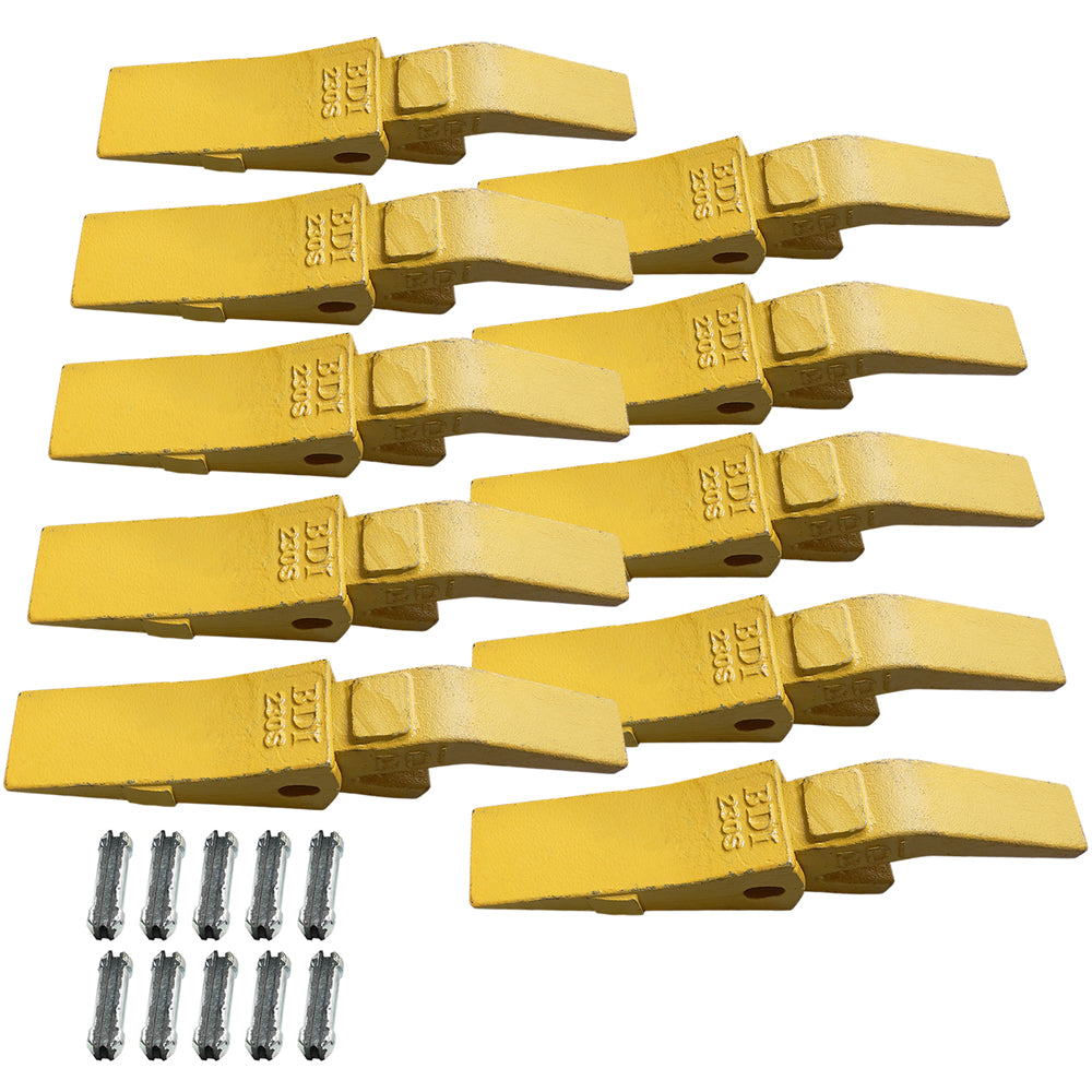 BDI Wear Parts Assembly U43792 Bucket Tooth Adapter, 230S Bucket Teeth with TF23P Flex Pins Weld on Bucket Teeth for 23 & 230 Series Skid Steer Loaders and Excavators- 10PK