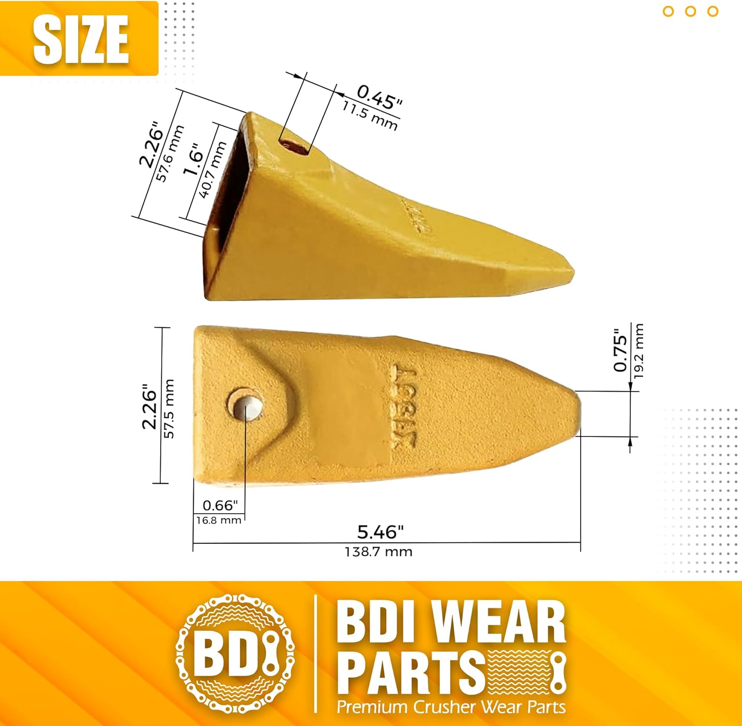 BDI Wear Parts X156T Tiger Hensley Style Bucket Teeth 5 Pack 156 Series Adapters Short Teeth