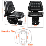 BDI Wear Parts Universal Adjustable Tractor Suspension Seat Waffle Style with Safety Belt,Tilt Fits for, Fits Forklift Riding Garden Lawn Mower John Deere Fiat Ford Kubota